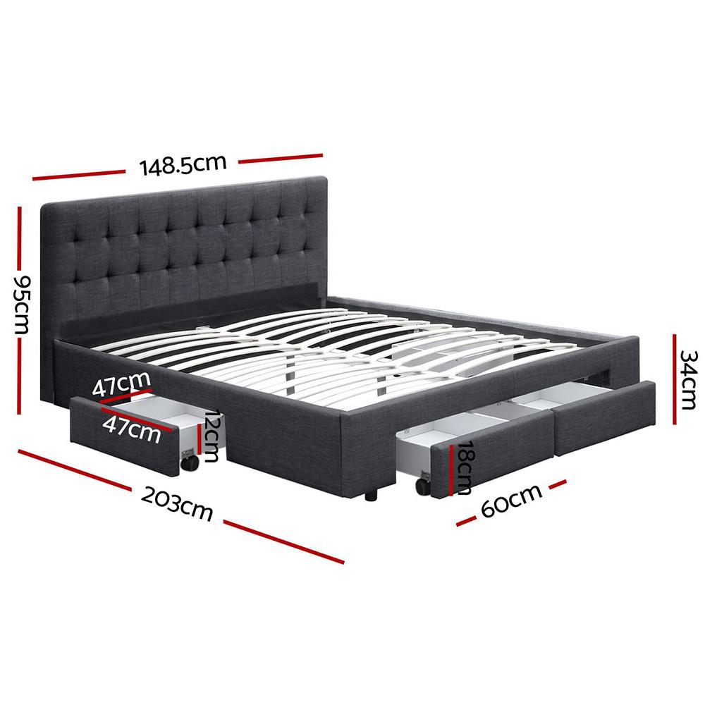Premium Double Bed Set: Trinity Charcoal Bed Frame, Luna Series Euro Top Medium Firm Mattress & Bamboo Mattress Topper - Perfect for Master Bedrooms, Guest Rooms & Luxury Apartments