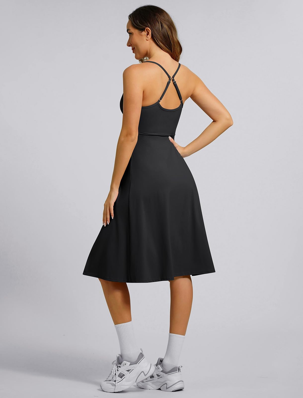 Women's Athletic Dress with Built-in Bra & Adjustable Straps - Side Split Workout Dress for Tennis, Golf & Running | Breathable Midi Dress for Women | Perfect for Gym, Yoga & Outdoor Sports Activities