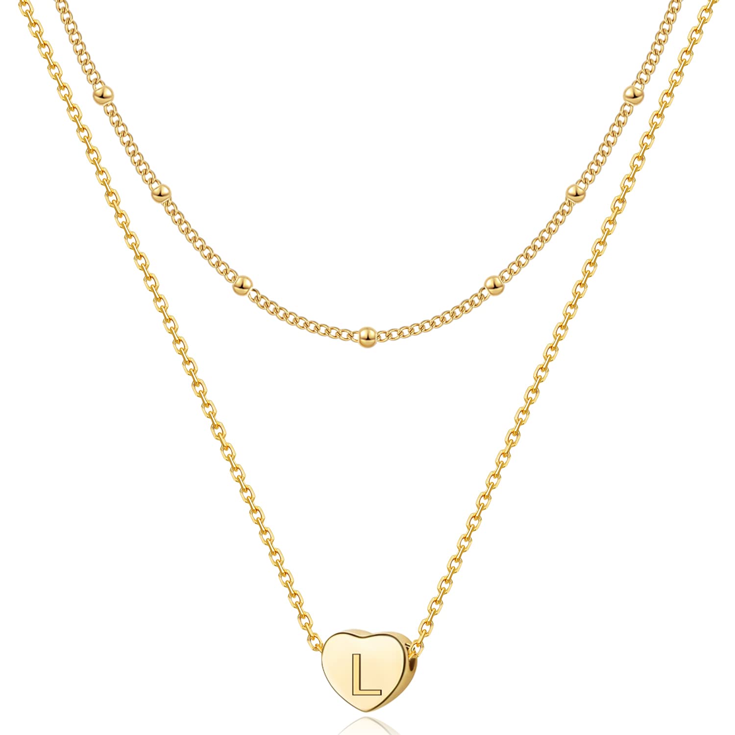 Momlovu 14K Gold Layered Initial Heart Necklace for Women - Personalized Letter Jewelry Gift for Mother's Day, Valentine's Day, Birthday & Christmas | Perfect for Everyday Wear, Date Nights & Special Occasions