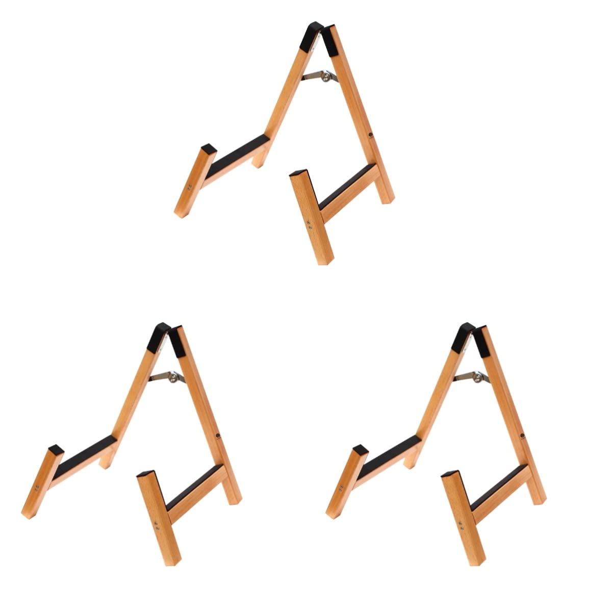 MILISTEN 3-Pack Wooden Guitar Stand Set - Foldable Floor Stand for Electric & Acoustic Guitars - Compact & Stable Instrument Holder for Home, Studio & Stage Performances