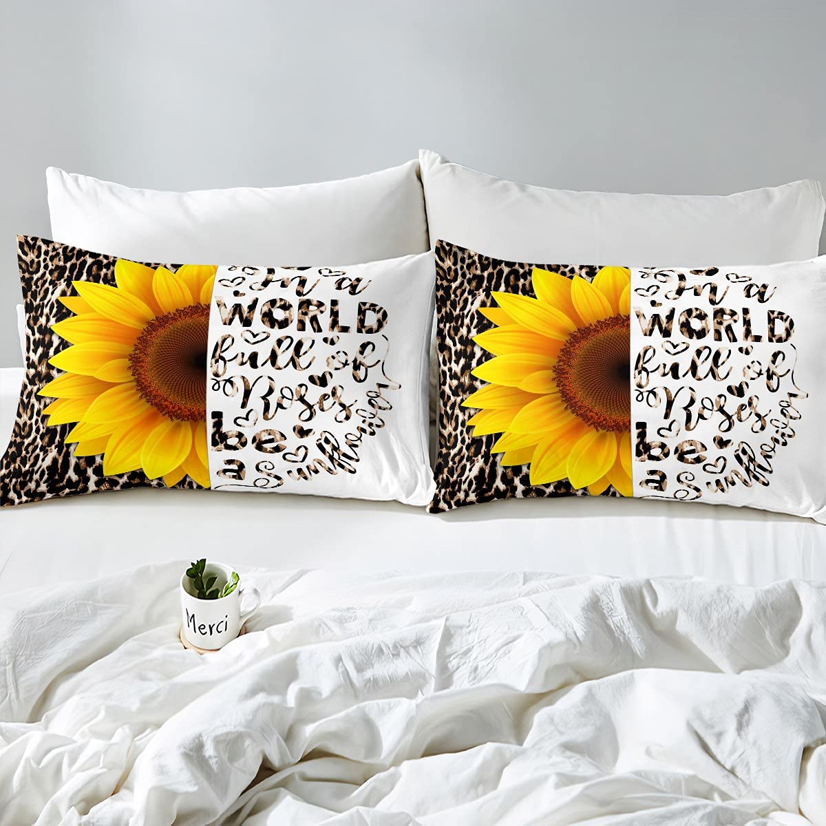 3D Yellow Sunflowers Leopard Print Twin Size Duvet Cover Set - Cartoon Cheetah Pattern Bedding for Kids, Boys & Girls - Farmhouse Theme 2-Piece Quilt Cover - Perfect for Kids' Rooms, Dorm Decor and Themed Bedroom Makeovers