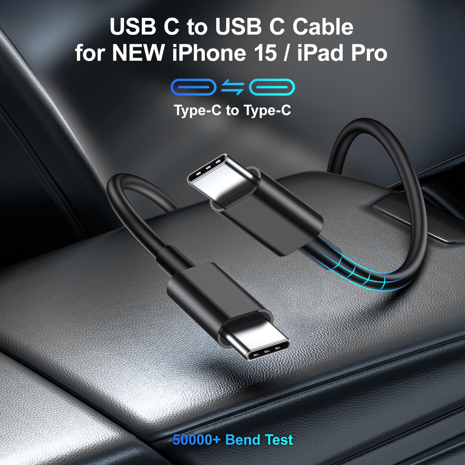 2-Pack 36W PD & QC3.0 Fast Car Charger with 6FT Cable - Dual USB C Port Cigarette Lighter Adapter for iPhone 16/16 Plus/16 Pro/16 Pro Max/15, iPad Pro/Air/Mini, Samsung Galaxy - Perfect for Road Trips & Long Commutes