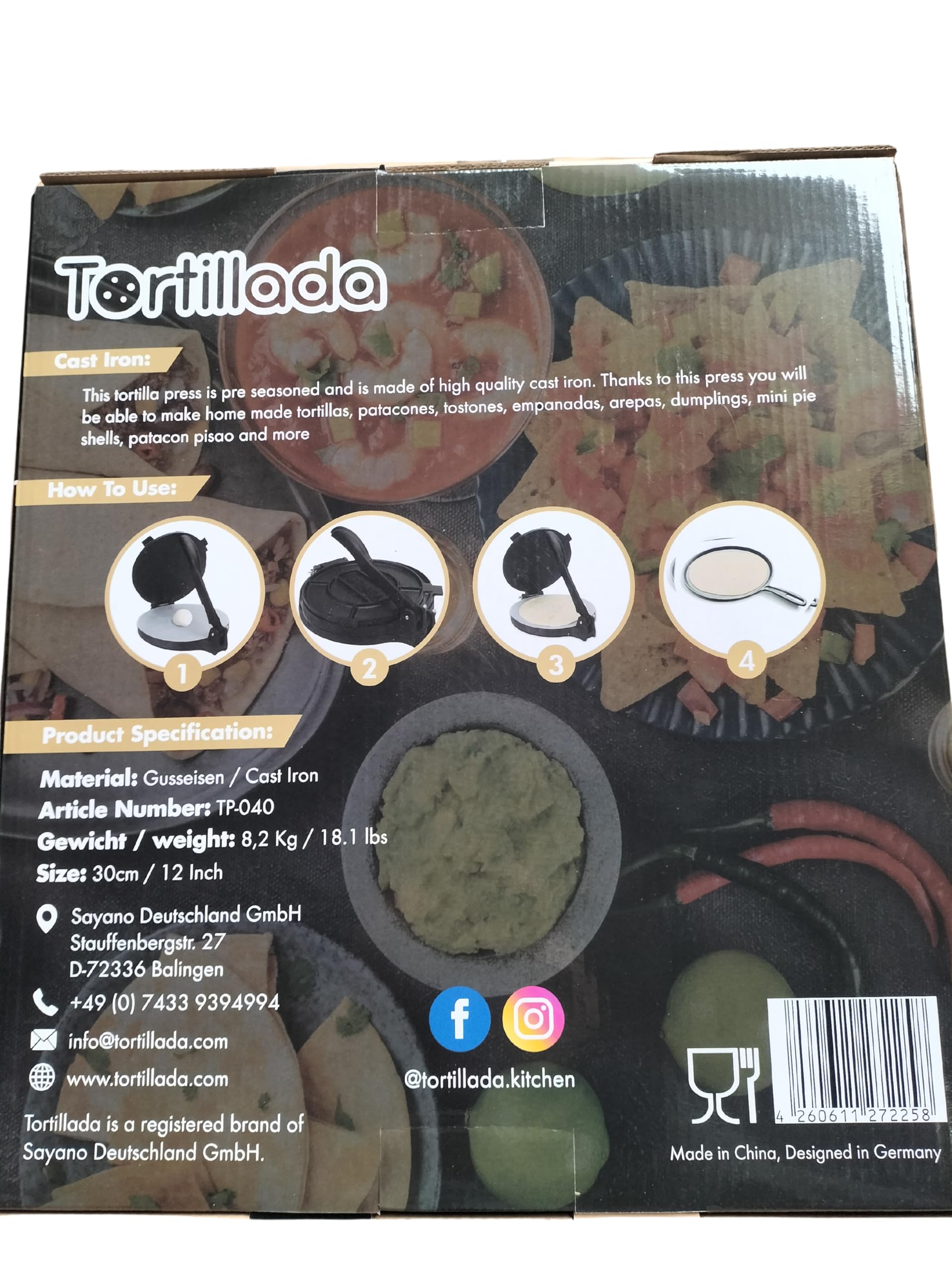12 Inch Cast Iron Tortilla Press – Large Quesadilla & Roti Maker with Pre-Seasoned Surface & Free Recipe E-Book – Perfect for Making Homemade Tortillas, Flatbreads & Mexican Cuisine