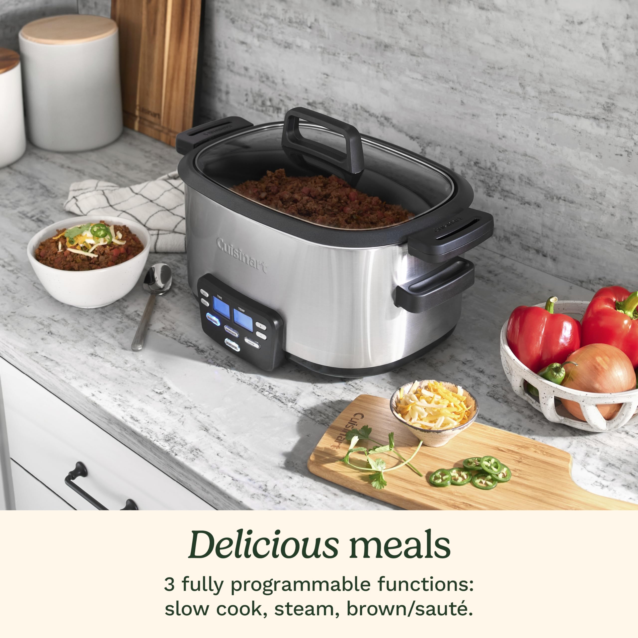 Cuisinart MSC-600 3-in-1 Multi-Cooker - 6-Quart Slow Cooker, Steamer & Sauté Pan with Browning Function - Silver | Perfect for Family Dinners, Meal Prep & Healthy Cooking