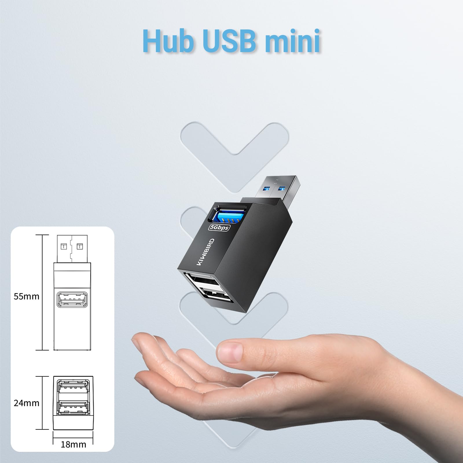 KiWiBiRD 4-Port USB Hub with 1 USB 3.0 & 2 USB 2.0 Ports - High-Speed Data Transfer USB Splitter Adapter for Laptop, MacBook, PC - Compatible with Flash Drive, Printer, Keyboard, Mouse, Headset - Perfect for Home Office, Gaming & Workspace Setup