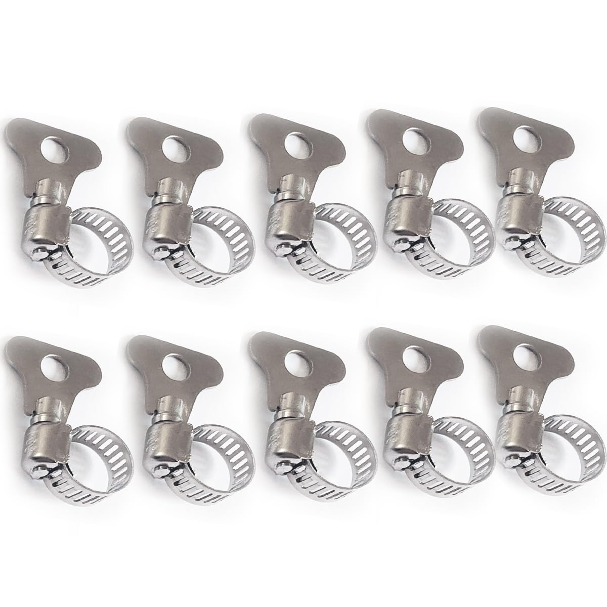10-Piece 304 Stainless Steel Hose Clamp Set - Adjustable Spiral & Key Type Clamps for Plumbing, Automotive, HVAC (6-12mm/1/4