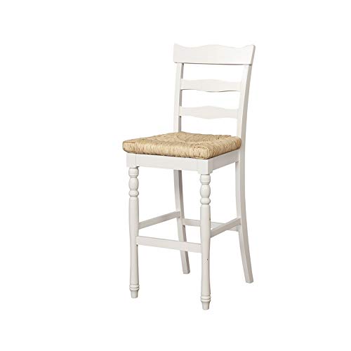 Riverbay White Wood & Rush Bar Stool - Rustic Kitchen Counter Stool for Dining Room, Breakfast Nook & Home Bar