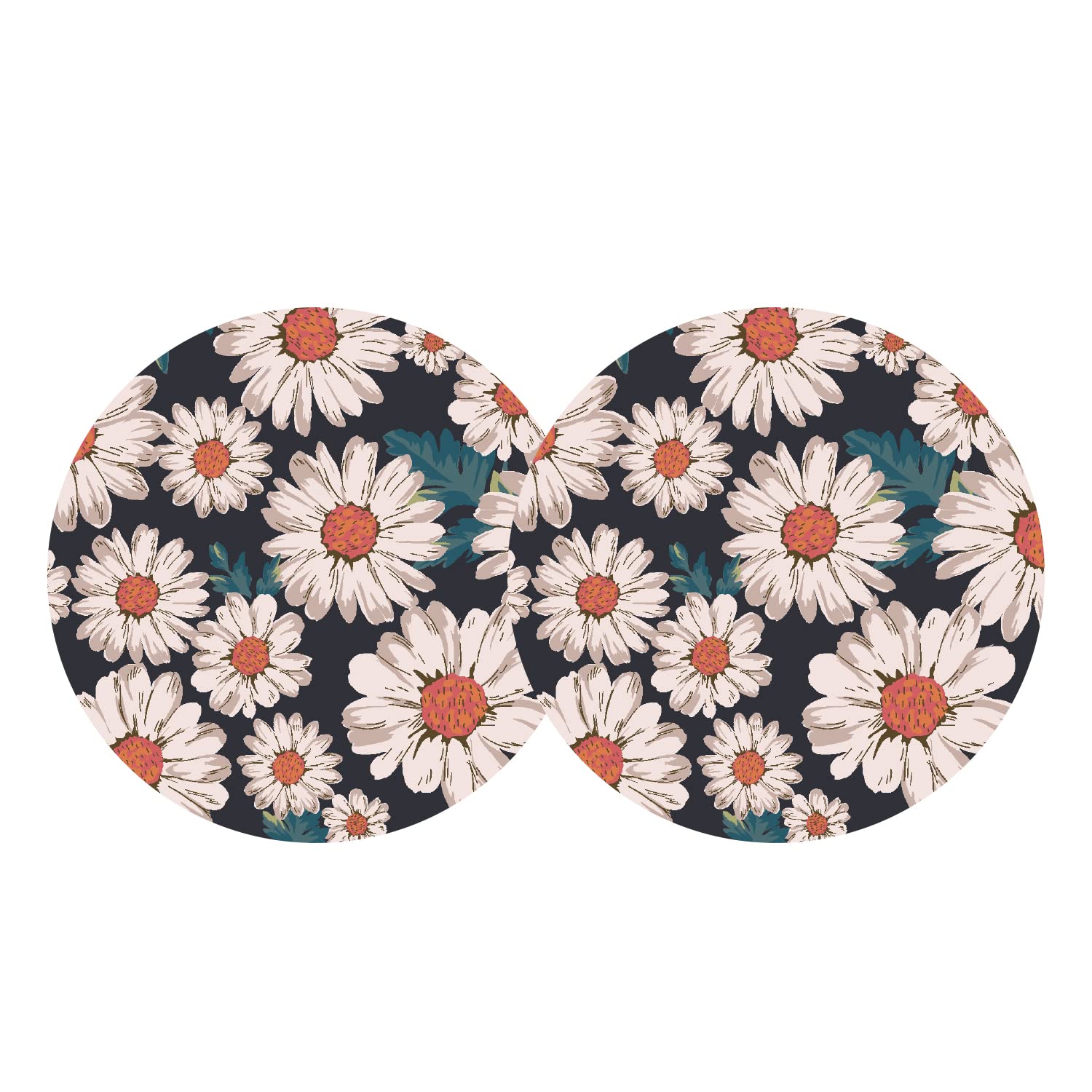 FLYEEGO 2-Pack White Daisy Print Car Cup Holder Coasters (2.75