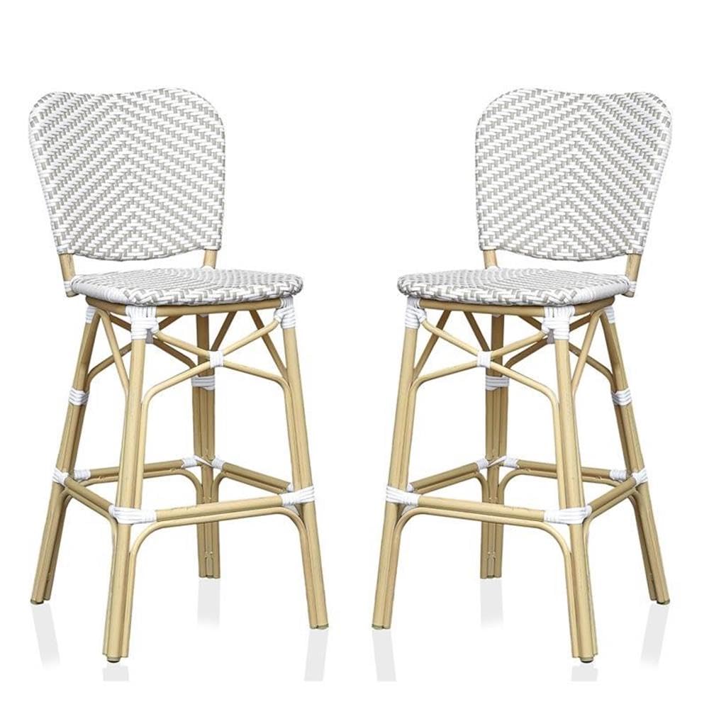 Furniture of America Adino Aluminum Patio Bar Chair Set of 2 - Gray Outdoor Dining Chairs for Backyard, Poolside & Garden - Weather-Resistant & Durable Bar Stools for Patio, Deck & Bistro
