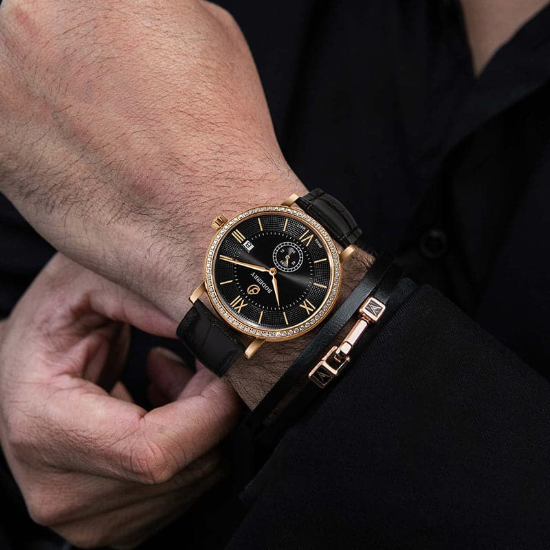 Elegant II Swiss Quartz Movement Watch - Rose Gold & Black Dial Men's Dress Watch for Business, Formal & Special Occasions