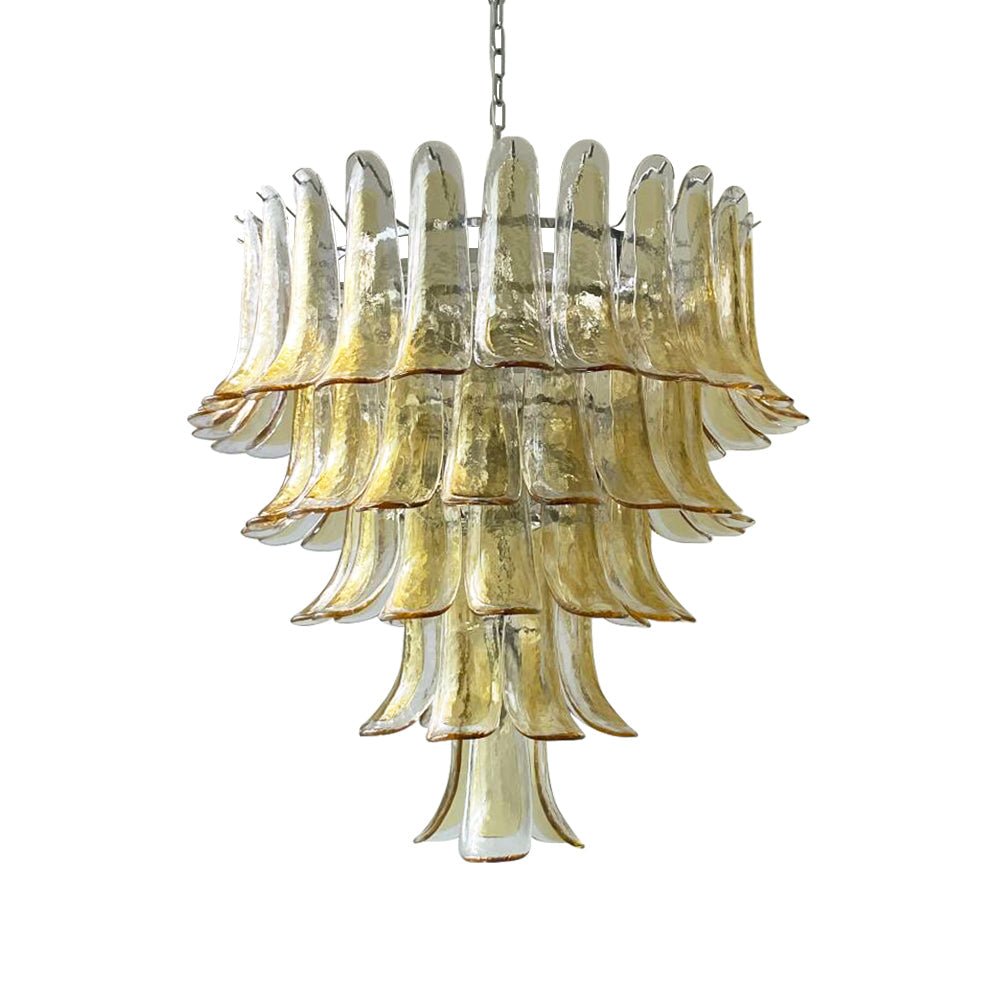 Elegant Amber Murano Glass Petals Chandelier - Handcrafted Italian Lighting Fixture for Dining Room & Bedroom Decor