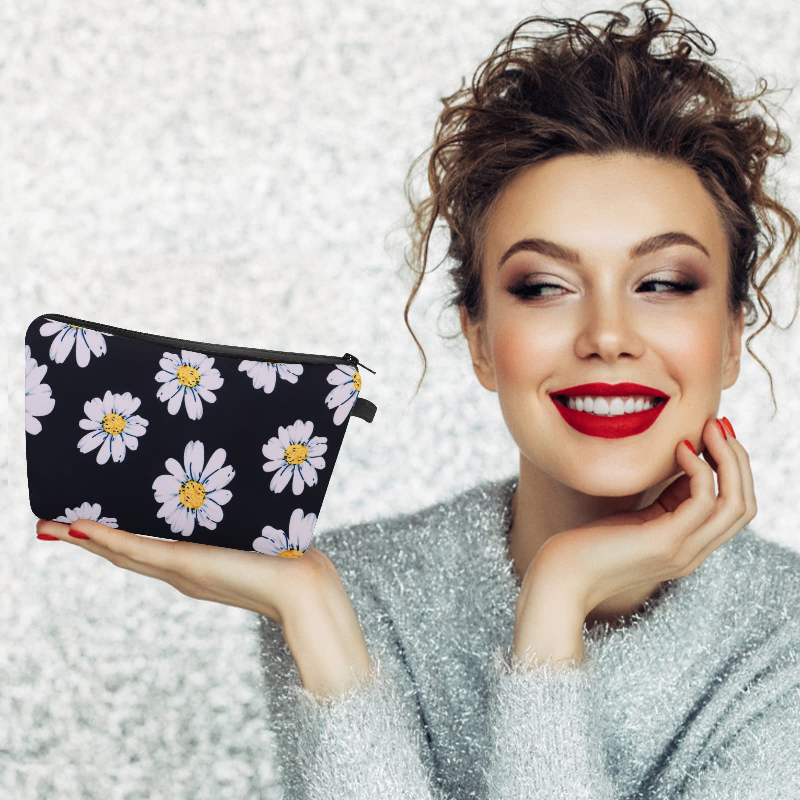 Sibba Canvas Cosmetic Bag - Small Travel Makeup Pouch Organizer for Women | Waterproof Toiletry Storage Case | Perfect for Beauty Essentials, Travel Accessories & Daily Use (Black Sunflower Design)