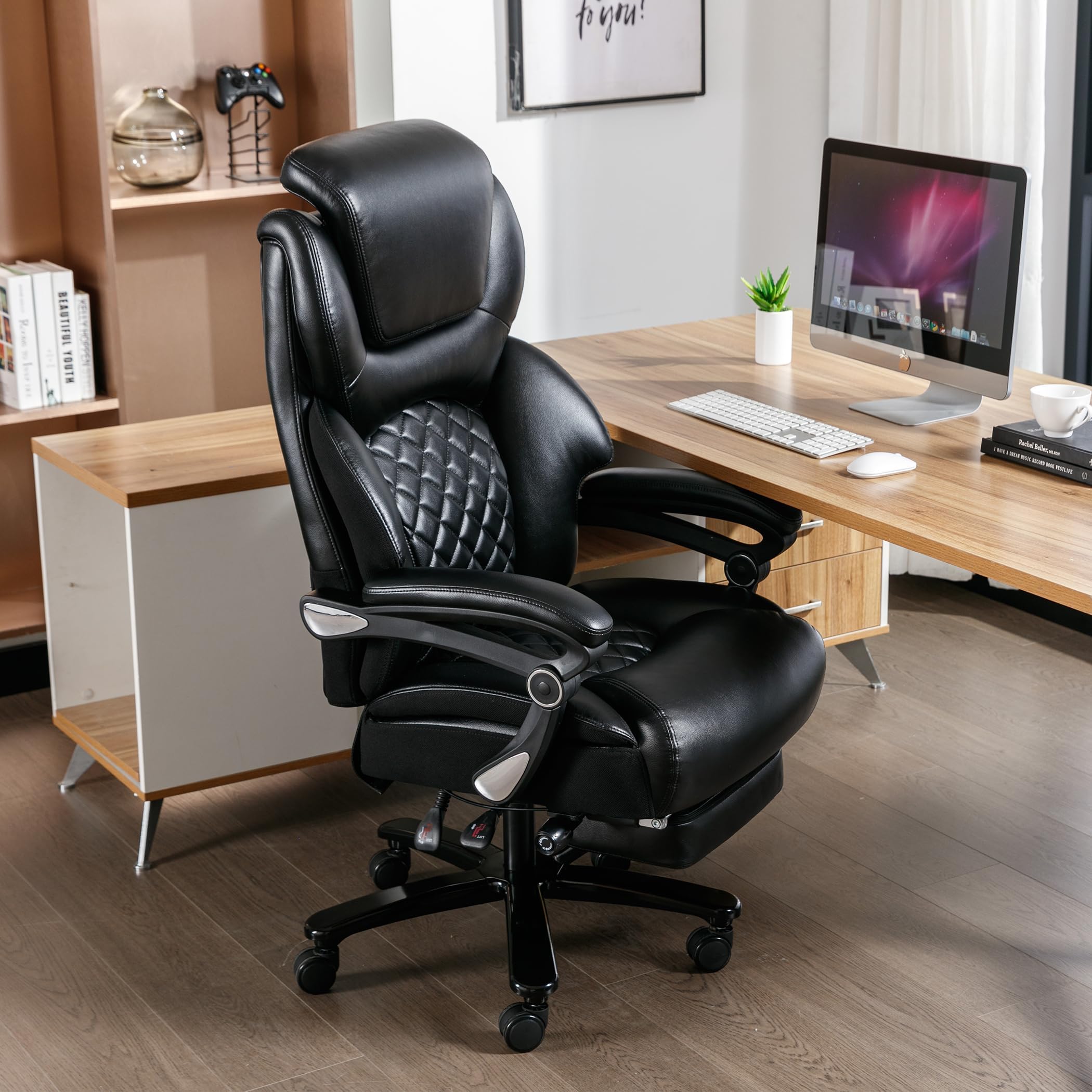 Big and Tall Office Chair for Heavy People up to 500 lbs - Extra Wide High Back Executive Chair with Reclining Feature, Footrest & Lumbar Support - Premium PU Leather Ergonomic Desk Chair for Home Office, Gaming, and Workspace Comfort