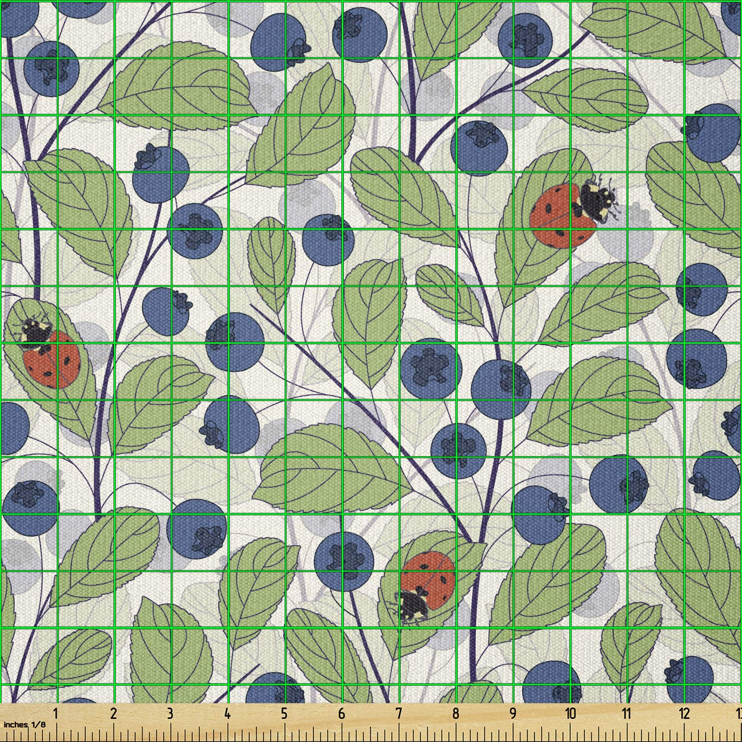 Ambesonne Ladybug Stretch Knit Fabric by The Yard - Little Bugs on Bilberry Leaf Branches, Gardening Theme Fabric for Clothing, Sewing & DIY Crafts (10 Yards, Vermilion Dark Blue) - Perfect for Dresses, Scarves, Home Decor & Quilting