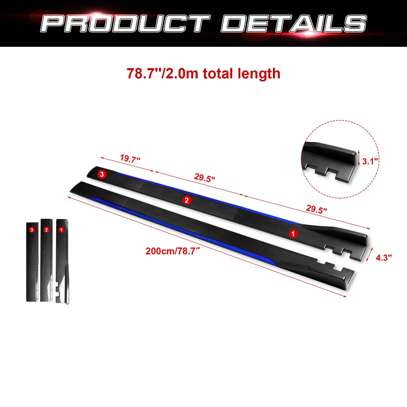 Universal Fit Car Side Skirts - Rocker Panel Protector with Splitter Winglets & Diffuser Bottom Line Extension Body Kit | Durable Protection & Stylish Upgrade for Sedans, Coupes, and Sports Cars | Perfect for Daily Driving & Car Shows