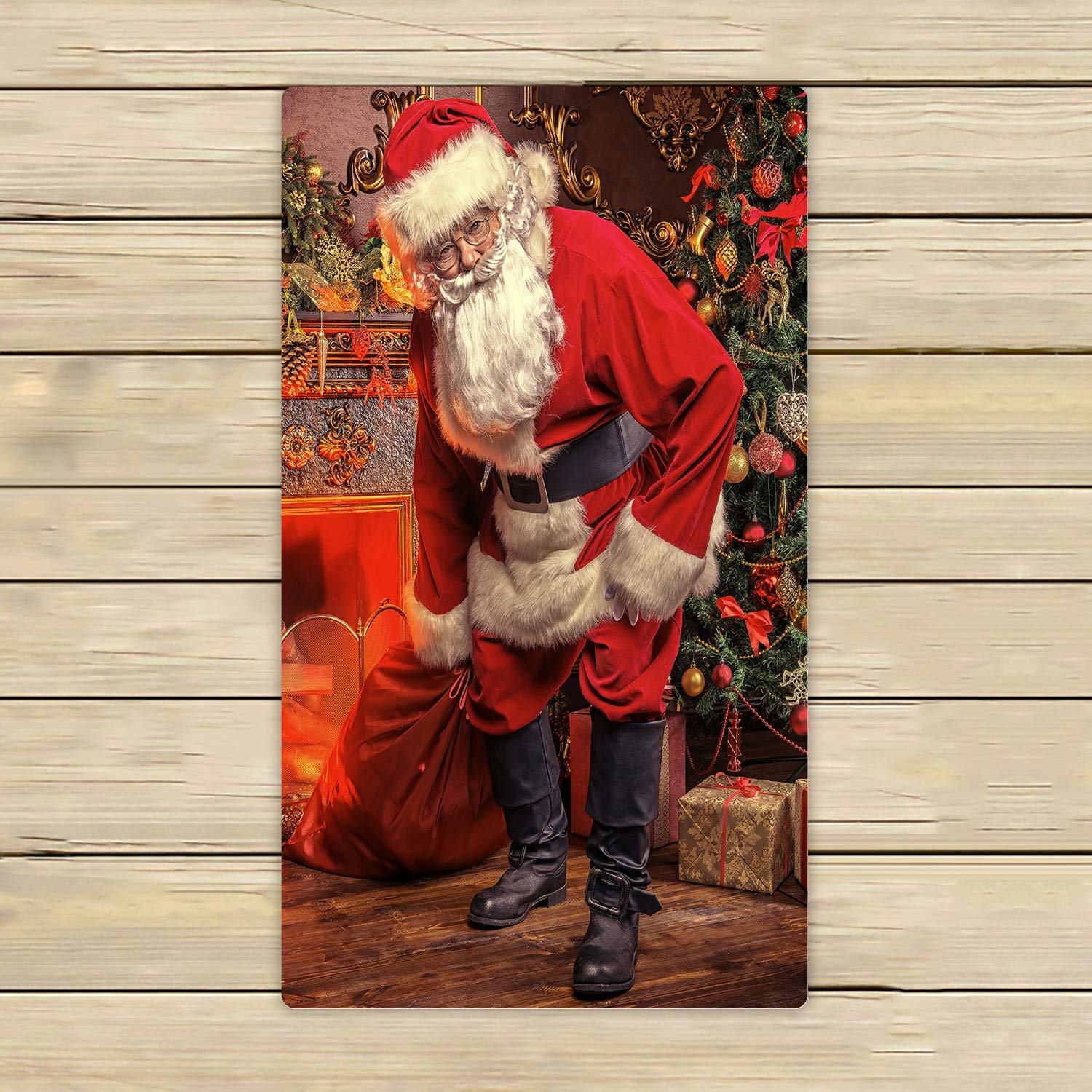 Santa Claus Bring The Sack with Gifts Christmas Beach Bath Towel - 16x28 Inch Soft Absorbent Shower Towel for Home, Outdoor & Travel - Perfect for Holiday Decor, Poolside, Beach Trips & Cozy Bath Time