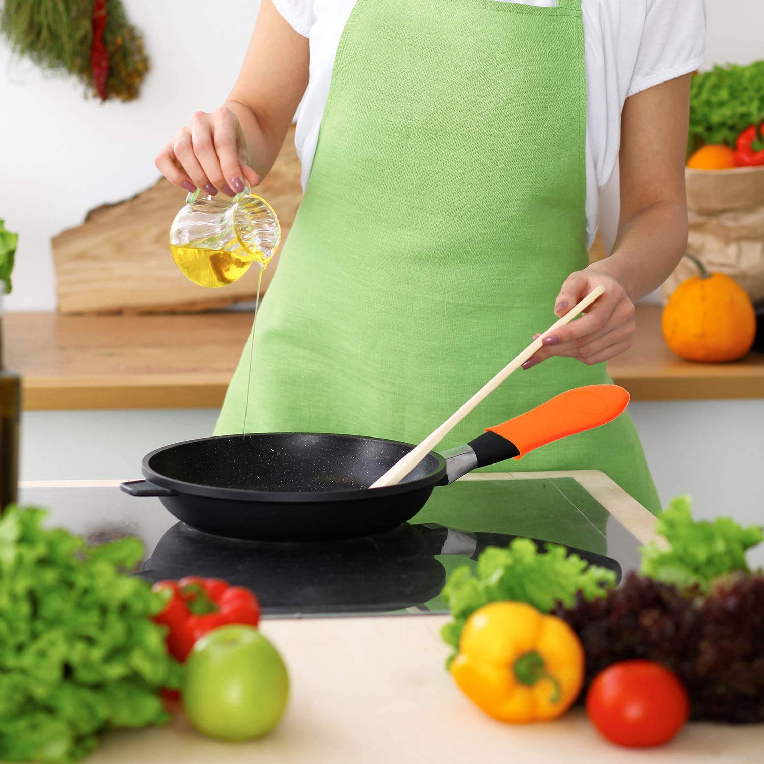 Heat Resistant Silicone Pot Handle Holder - Non-Slip Rubber Grip Sleeve for Cooking & Baking (Orange) - Perfect for Stovetop, Oven & Grill Use