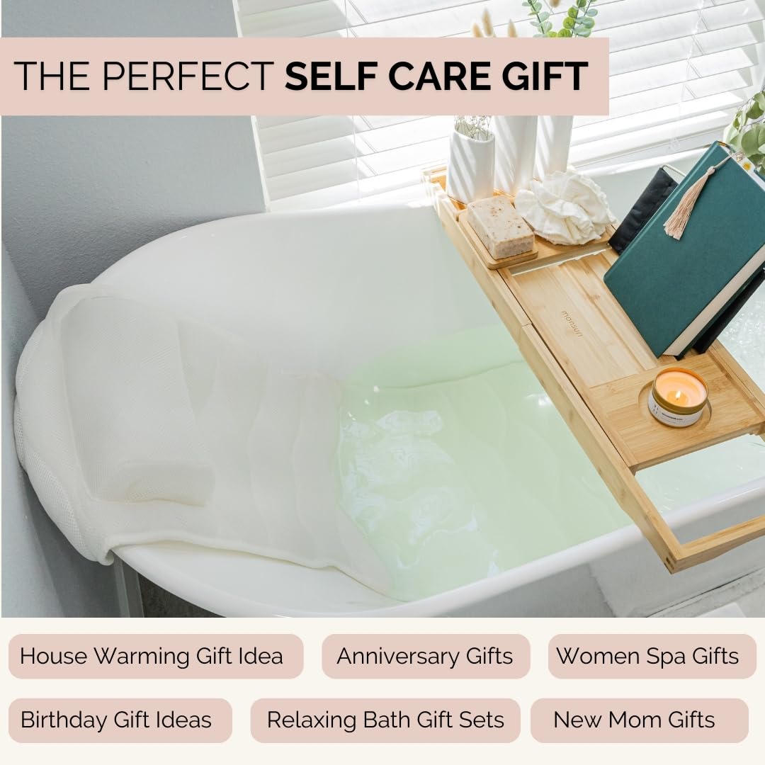 Luxury Bath Pillow & Bathtub Caddy Set - Spa Quality Bath Accessories for Ultimate Relaxation | Perfect Self Care Gift for Women & Mom | Ideal for Bubble Baths, Aromatherapy & Home Spa Days