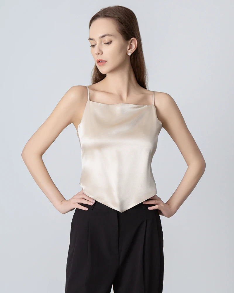 Elegant Square Neck Silk Camisole for Women - Tie Back Summer Tank Top - Perfect for Date Night, Beach Vacation & Layering Outfits
