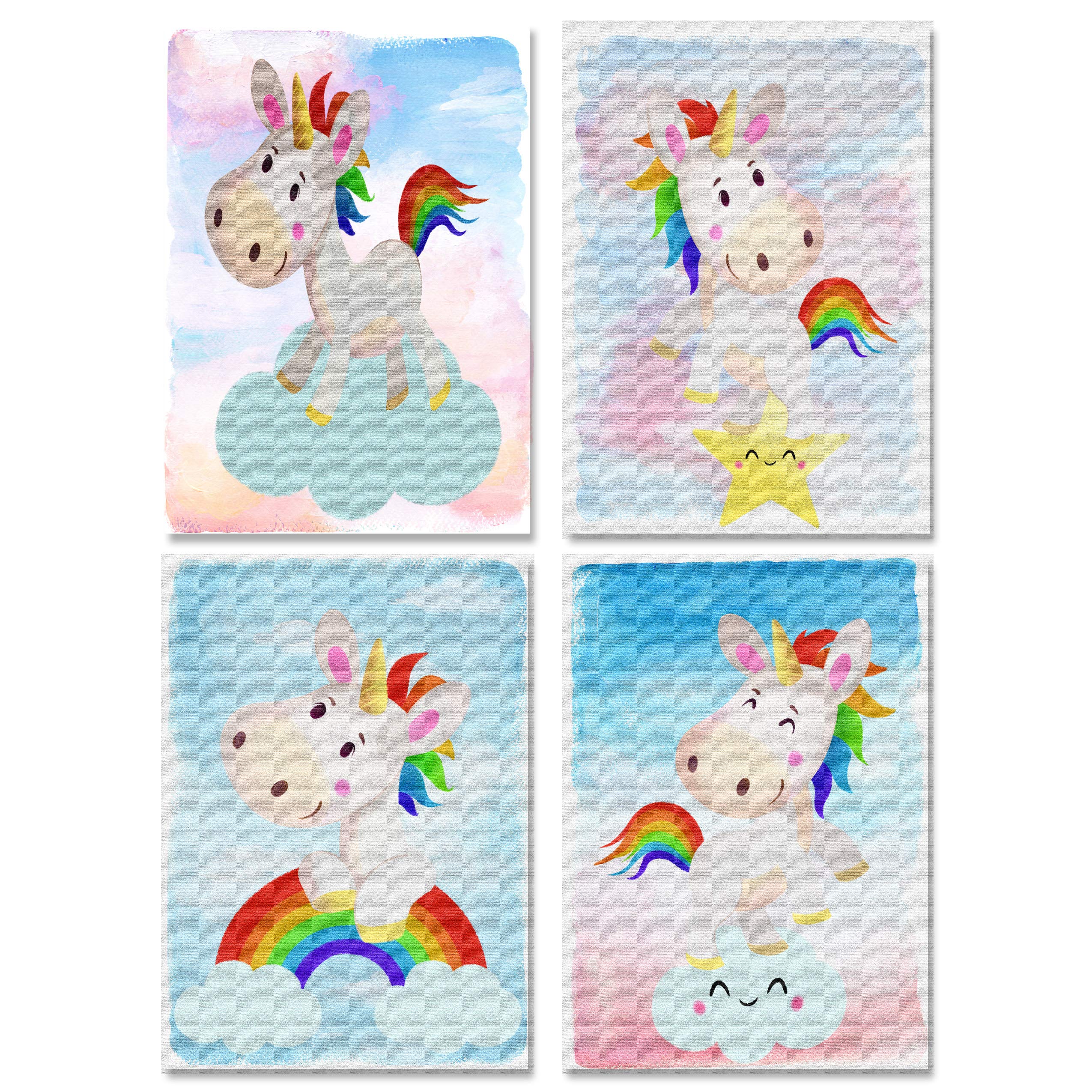 Rainbow Unicorn Wall Prints Set of 4 - 8x10