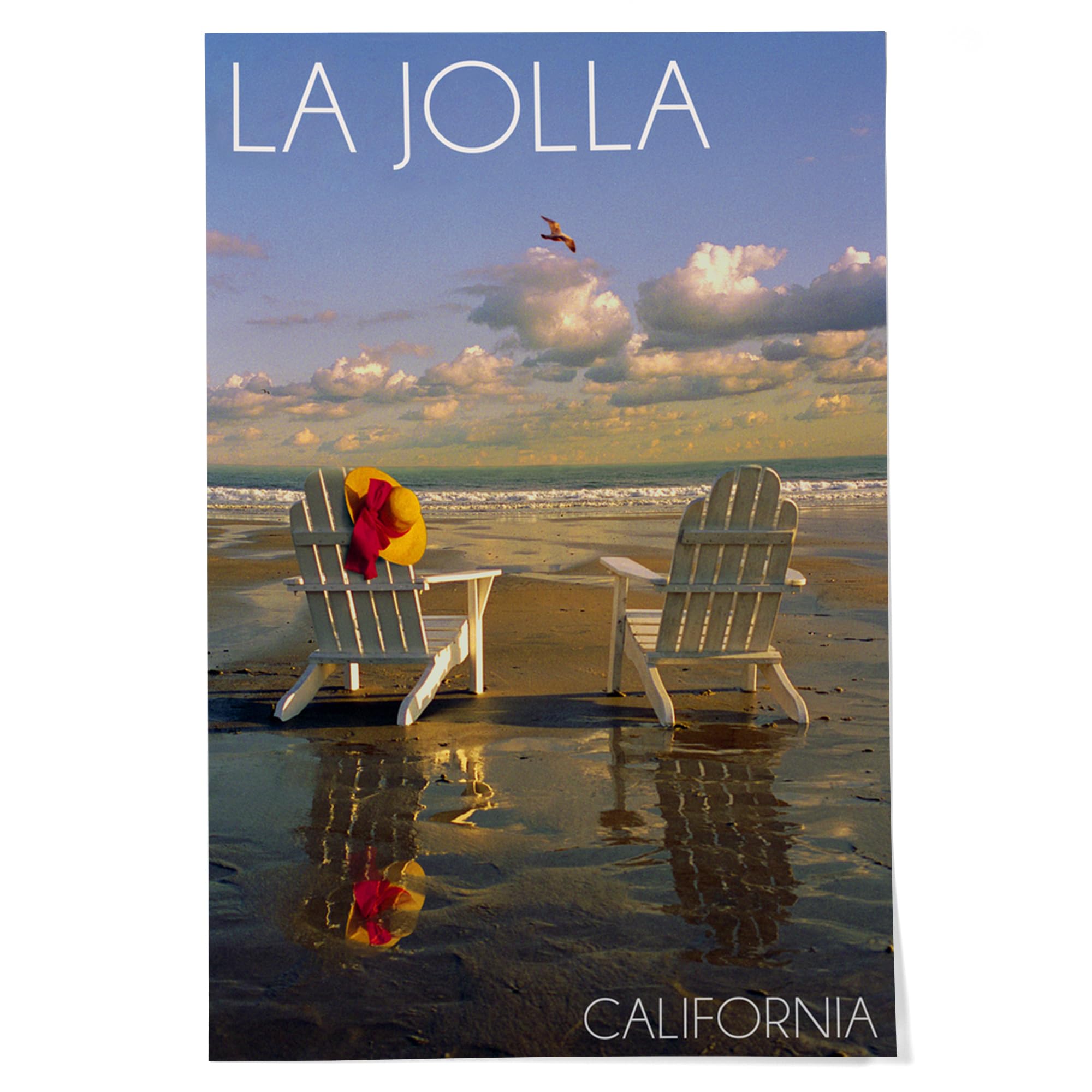 Lantern Press 24x36 Inch Giclee Art Print - La Jolla California Beach Scene with Adirondack Chairs - Premium Wall Decor for Living Room, Bedroom & Office