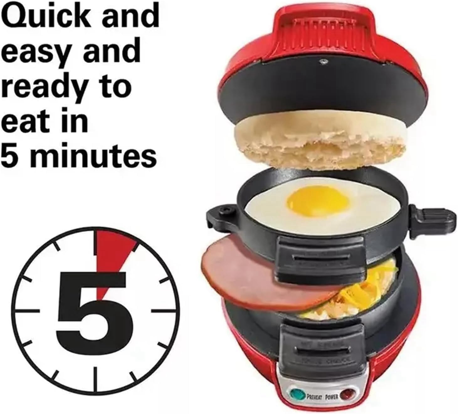 600W Electric Raf Burger Maker & Breakfast Sandwich Press with Egg Cooker Ring - Silver Grey Waffle Maker for Quick Meals, Burgers & Sandwiches - Perfect for Home Kitchen, Camping & Office Snacks