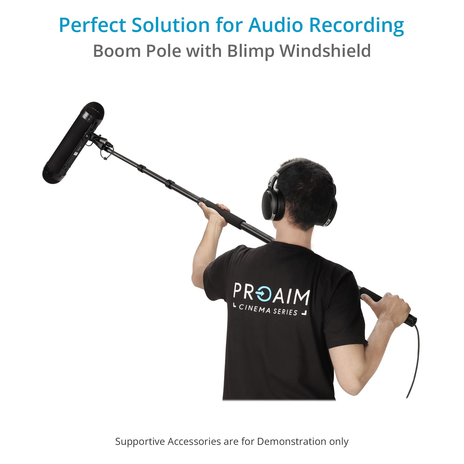 PROAIM 12ft Carbon Fiber Boom Pole with 40cm R Blimp Windscreen - Lightweight Microphone Boom for Professional Audio Recording - Perfect for Film, Podcast & Studio Use (BP12C-BMP40R)