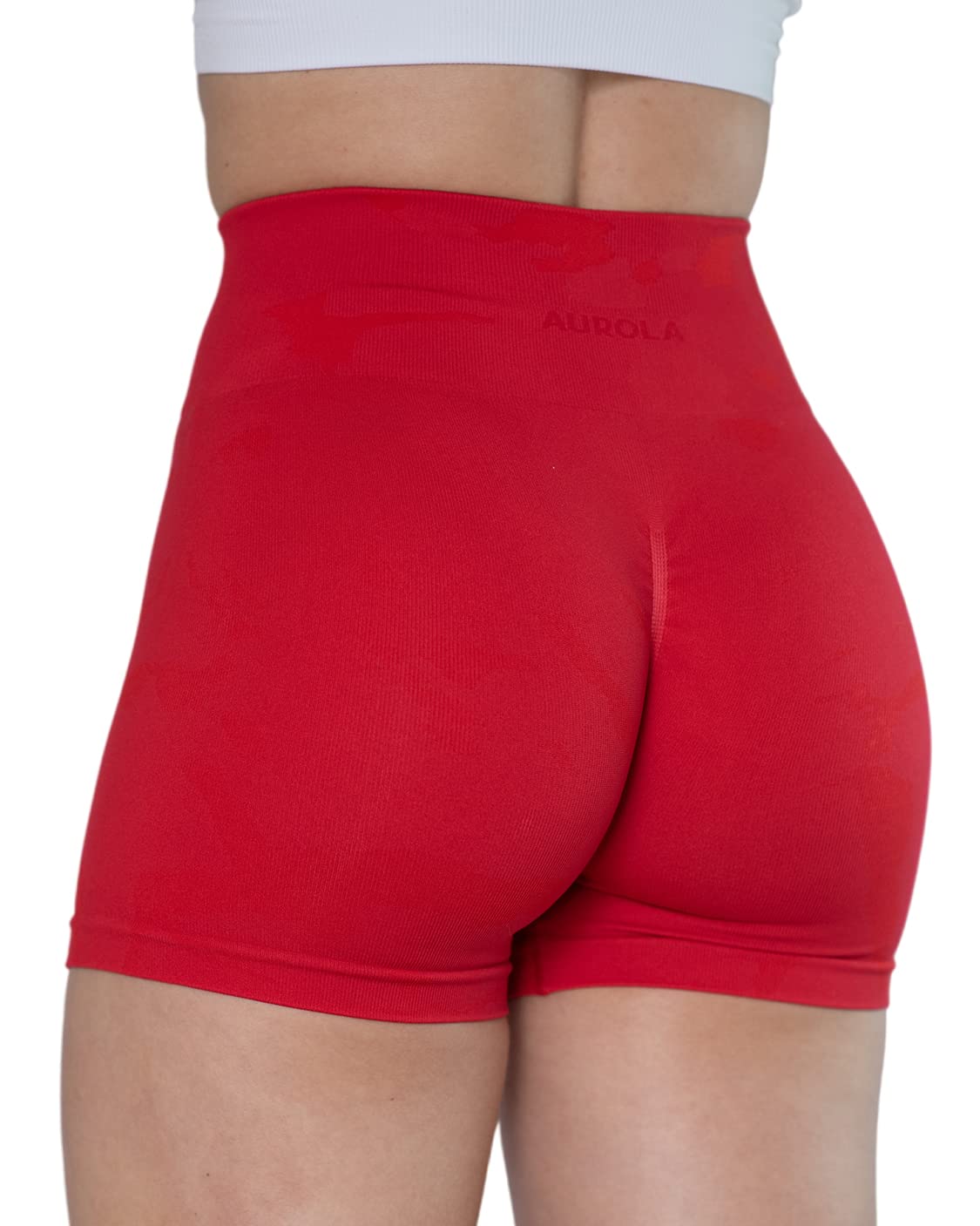 AUROLA Women's Camo Workout Shorts - Seamless Gym Shorts with Subtle Logo & Scrunch Design for Running, Yoga & Fitness