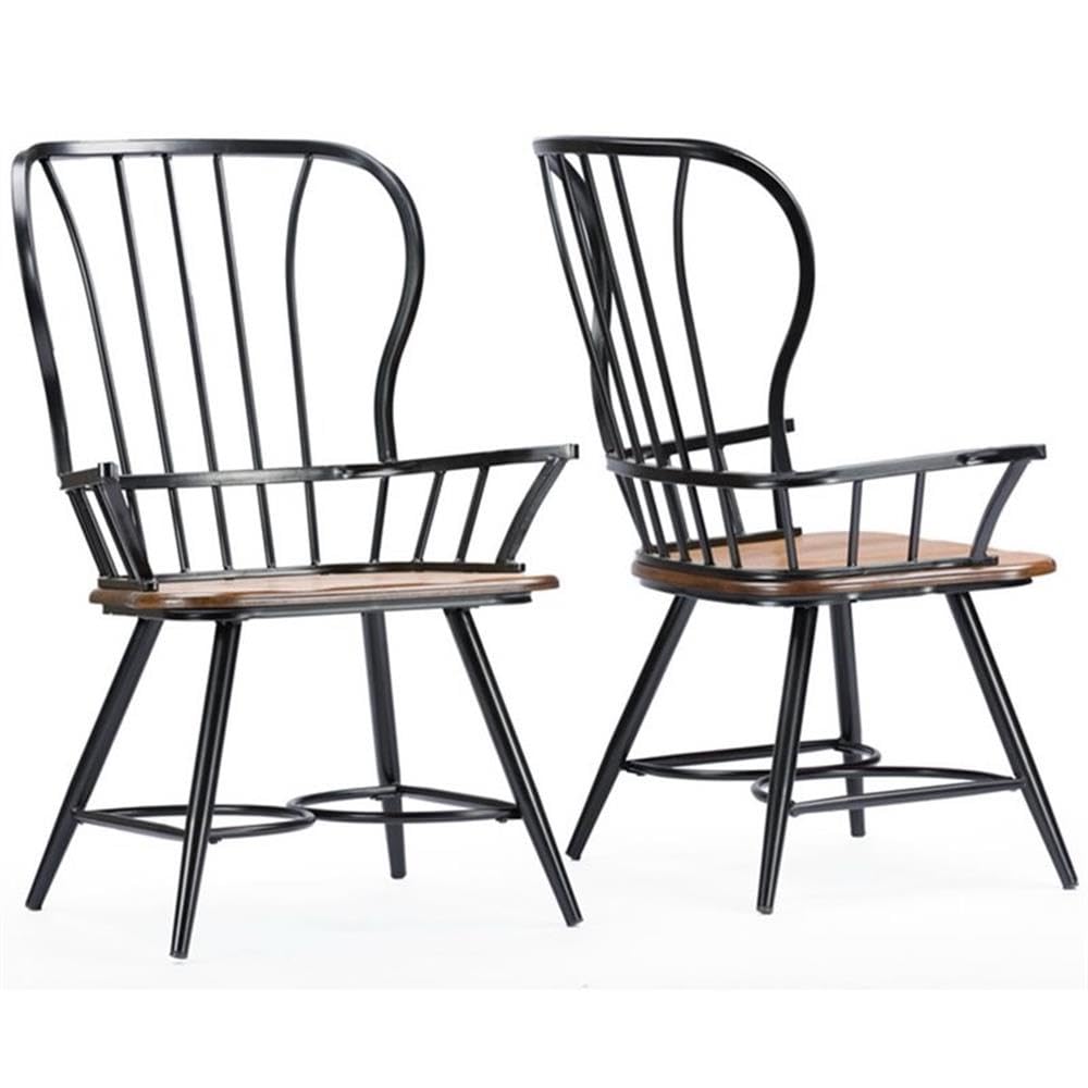 Pemberly Row Modern Metal Windsor Dining Arm Chair - Set of 2 Black Kitchen Chairs for Dining Room, Breakfast Nook & Outdoor Patio