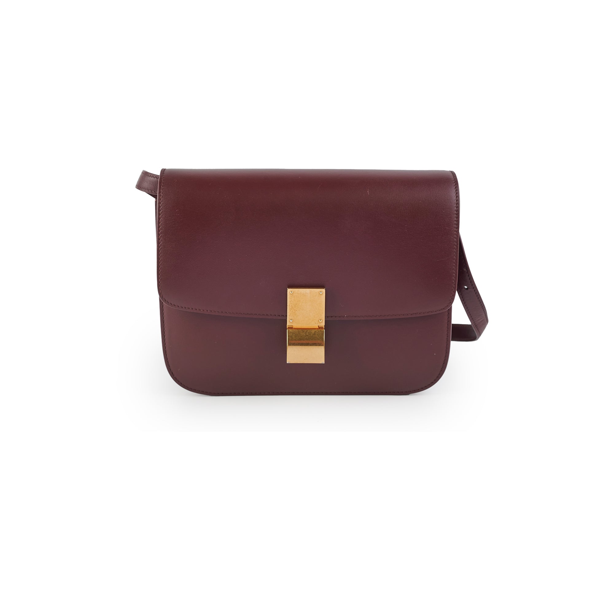 Celine Medium Box Burgundy Leather Crossbody Bag for Women - Luxury Designer Handbag for Work, Travel & Everyday Use