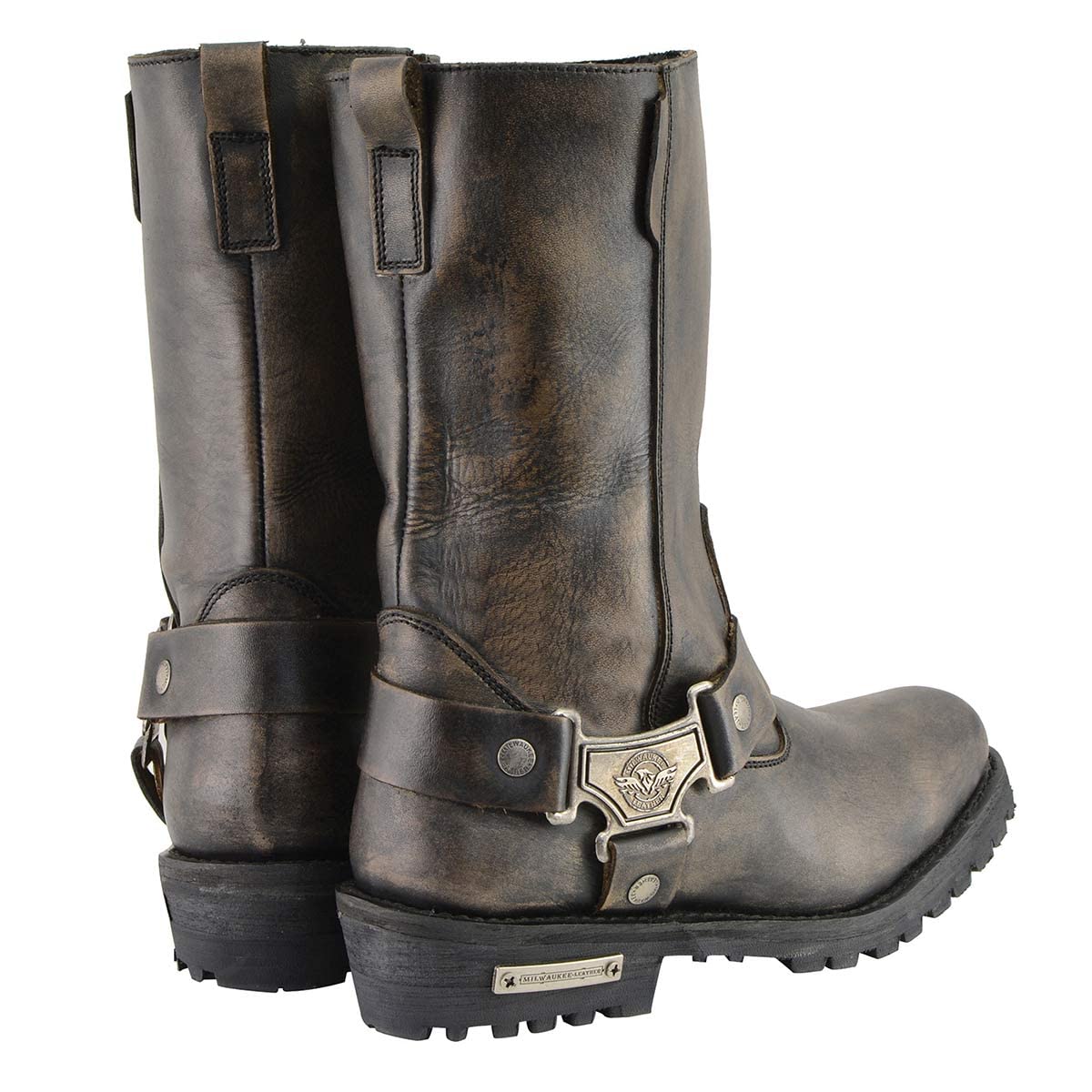 Milwaukee Leather MBL9361 Women's Distressed Brown 11-inch Classic Harness Square Toe Boots - Western Cowgirl Boots for Riding, Country Music Festivals & Everyday Fashion