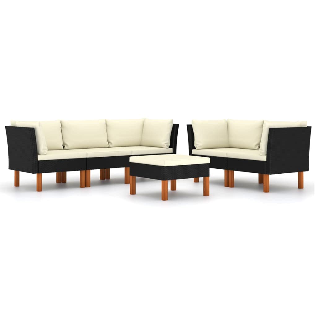 6-Piece Black PE Rattan Patio Furniture Set with Cushions - Outdoor Garden Lounge Sectional Sofa Conversation Set with Footrest - Perfect for Porch, Lawn, Backyard & Poolside Relaxation