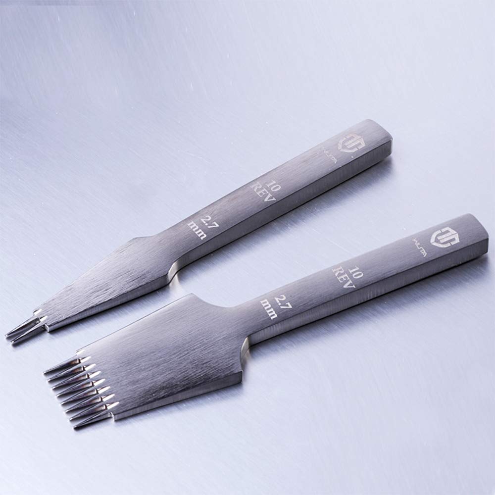 Premium WUTA Leather Hole Punch Set - French Style Pricking Iron & Chisel Tool (3.0mm, 2 & 8 Teeth, Reverse) for Leather Crafting, DIY Projects, and Shoe/Bag Repair