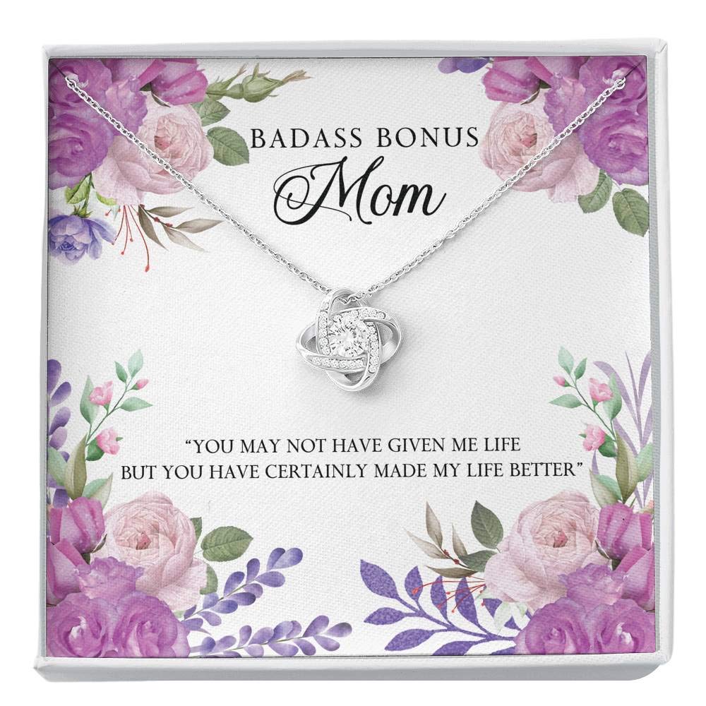 Badass Step Mom Necklace Gift - Love Knot Pendant with Message Card & Gift Box - Thoughtful Jewelry for Stepmothers - Perfect for Mother's Day, Birthday & Special Occasions