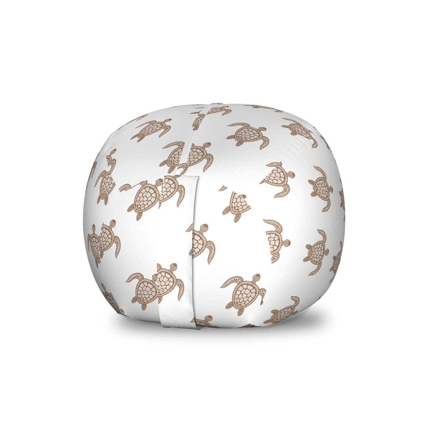 Ambesonne Turtle Toy Storage Bag Chair - Hand Drawn Underwater Animal Pattern with Floating Tortoise Design - Washable Stuffed Animal Organizer for Kids Room - Small Size in Cocoa & White - Perfect for Nursery Decor, Playroom Storage & Kids Bedroom Organization