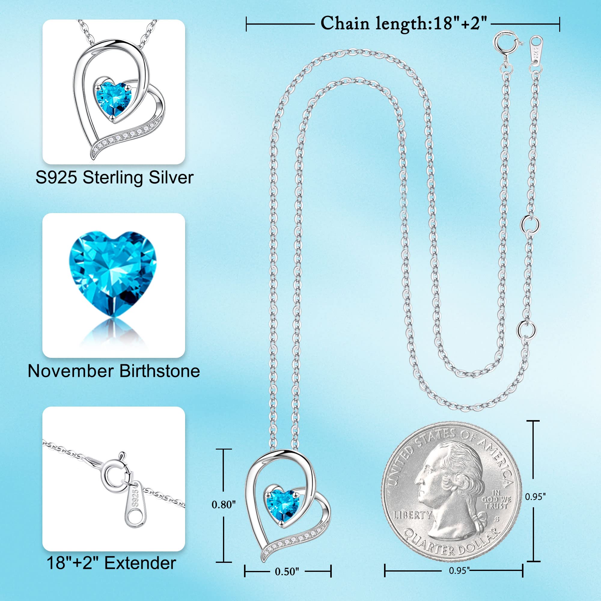 Iefil 925 Sterling Silver Heart Birthstone Necklace for Women - Personalized Mothers Day, Anniversary & Birthday Jewelry Gifts for Wife, Mom, Daughter | Elegant Everyday Wear & Special Occasion Present