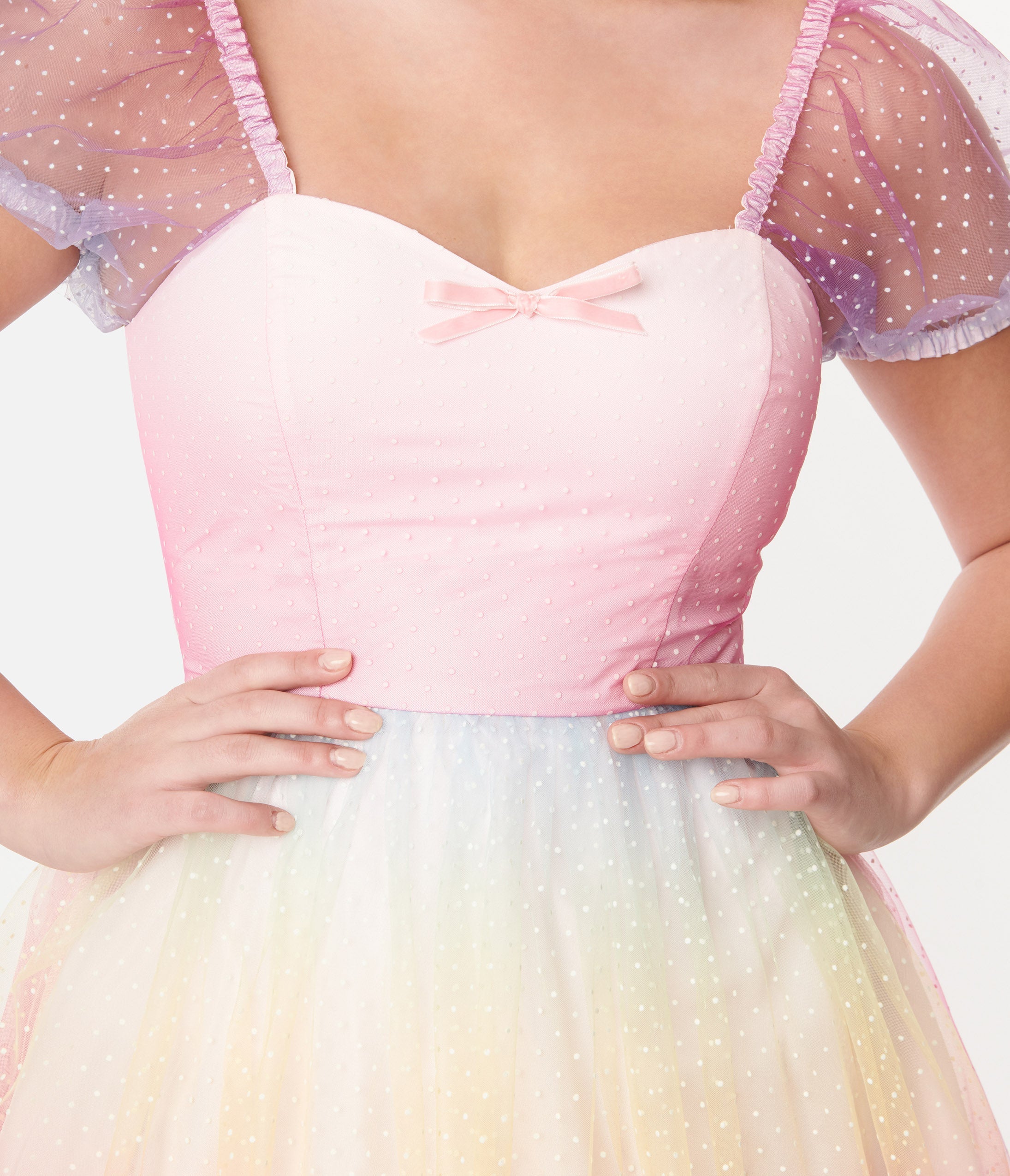 Vintage 1950s Pastel Rainbow Ombre Dot Tulle Sweetheart Fit & Flare Dress - Retro Pinup Style for Parties, Weddings & Special Occasions
