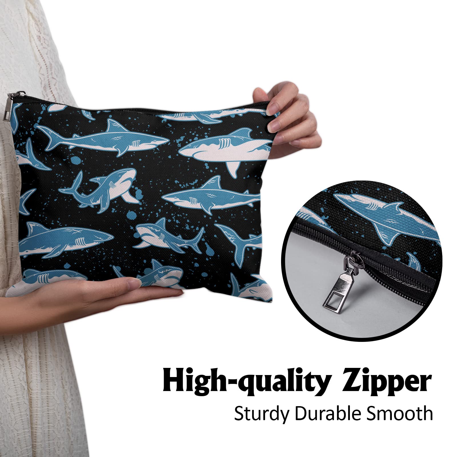 Cafl Underwater World Shark Makeup Bag - Large Capacity Waterproof Cosmetic & Toiletry Organizer for Women (10x8 Inch) - Perfect for Travel, Beach Trips & Swim Gear Storage
