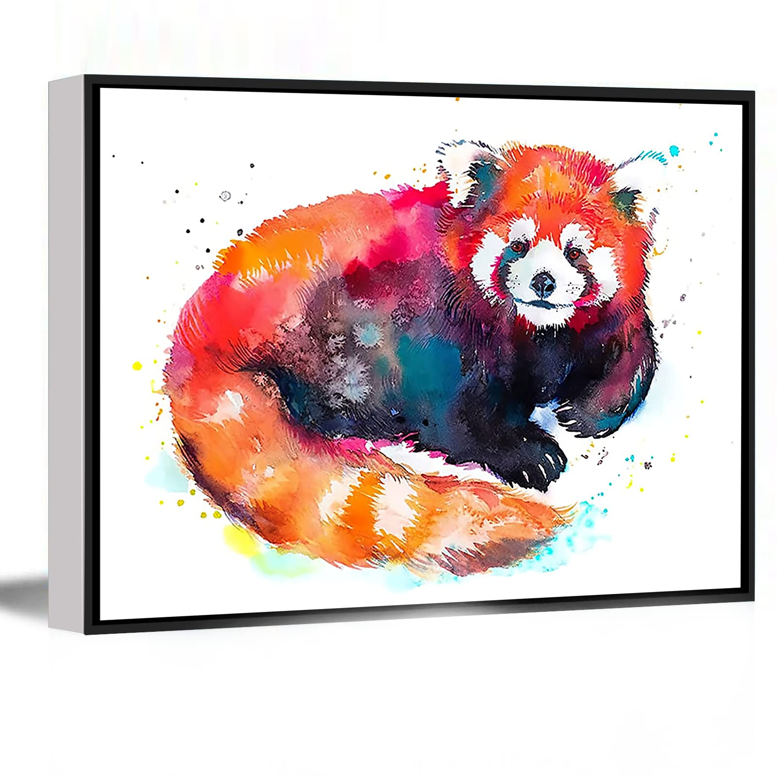 Red Panda Bear Watercolor Painting Print - 12''x18'' Framed Modern Canvas Wall Art for Beach Office, Bathroom, Nursery & Home Decor | Unique Animal Illustration Gift Idea