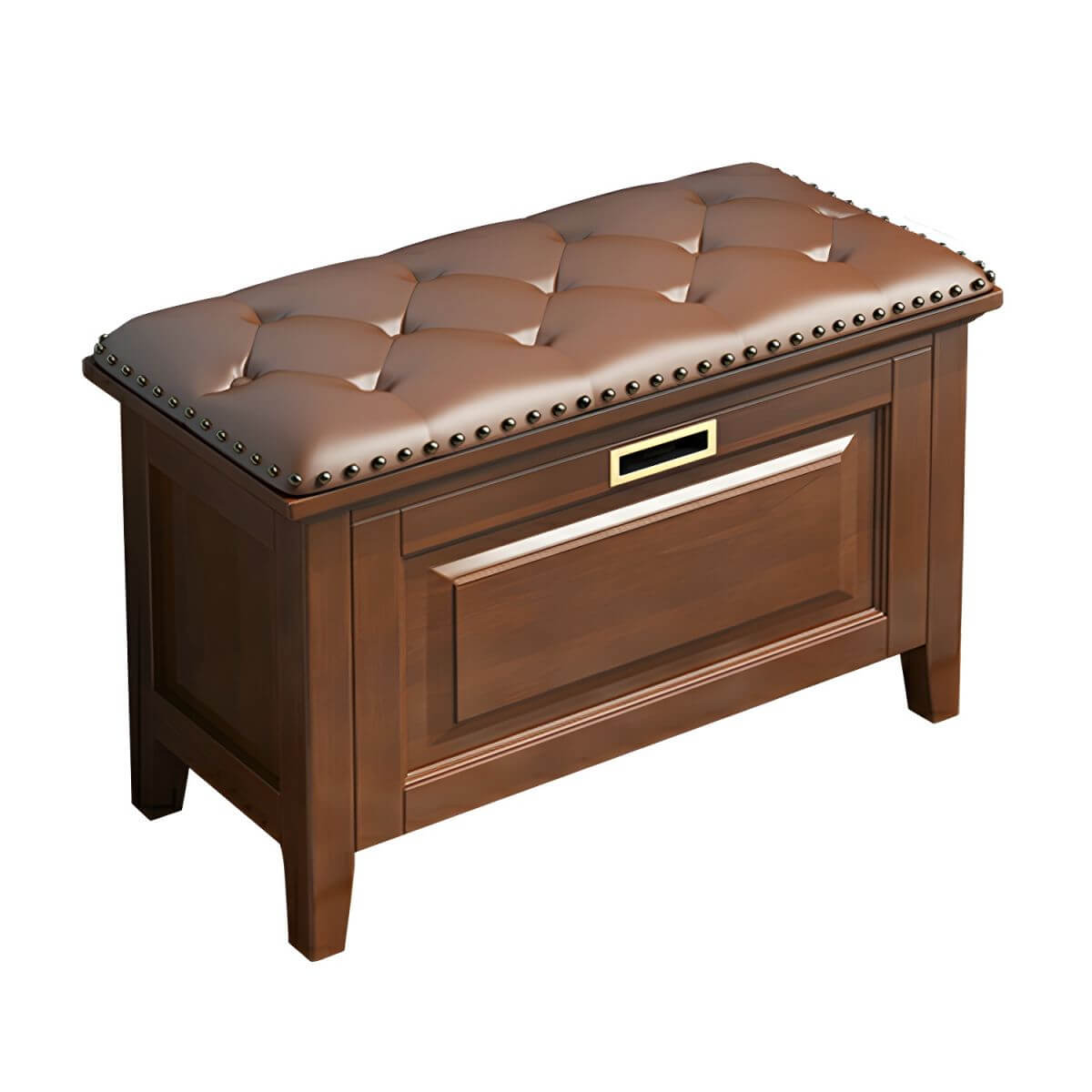 Modern Faux Leather Rectangle Storage Ottoman with Nailhead Trim - Stylish Footrest & Hidden Storage Bench for Living Room, Bedroom & Office - Perfect for Home Decor & Small Space Organization