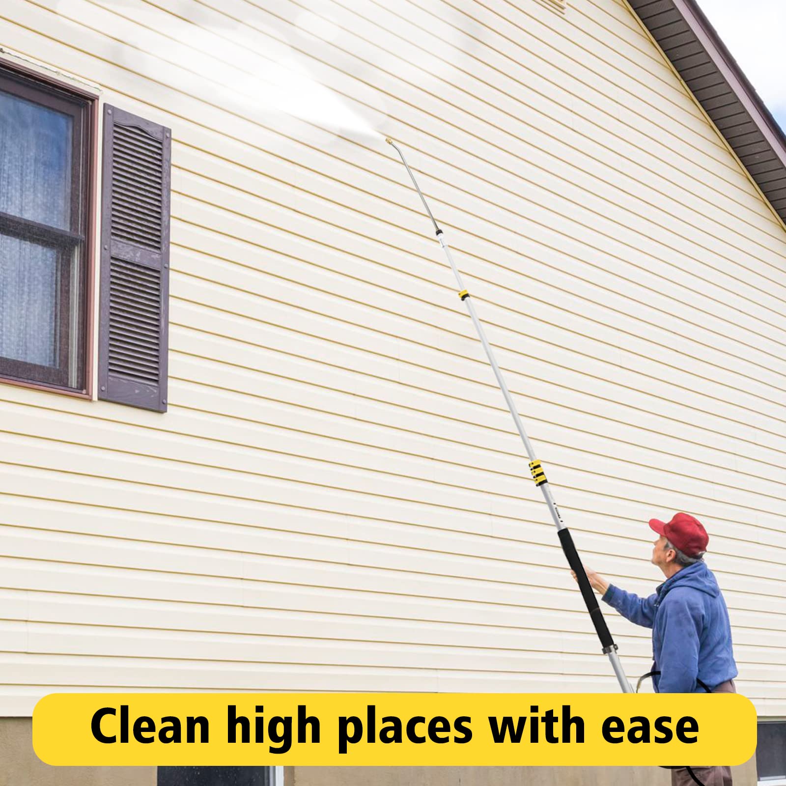 **Janz 24 FT Telescoping Pressure Washer Wand – Aluminum Extension Wand with Gutter Cleaner, 5 Spray Nozzle Tips, 2 Hose Adapters & Support Harness – Perfect for Roof Cleaning, Car Washing & Outdoor Surfaces**