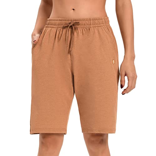 LUCKY CATUS Women's Bermuda Shorts - Stretchy Jersey Yoga Walking Athletic Shorts with Pockets - Knee Length Casual Summer Shorts for Running, Gym, Travel & Outdoor Activities