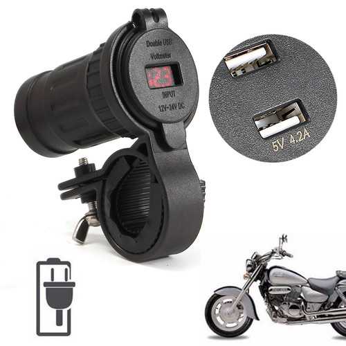 12V/24V Waterproof Dual USB Car Charger with LED Digital Voltmeter - Fast Charging for iPhone X, Samsung & More - Perfect for Road Trips & Travel Accessories