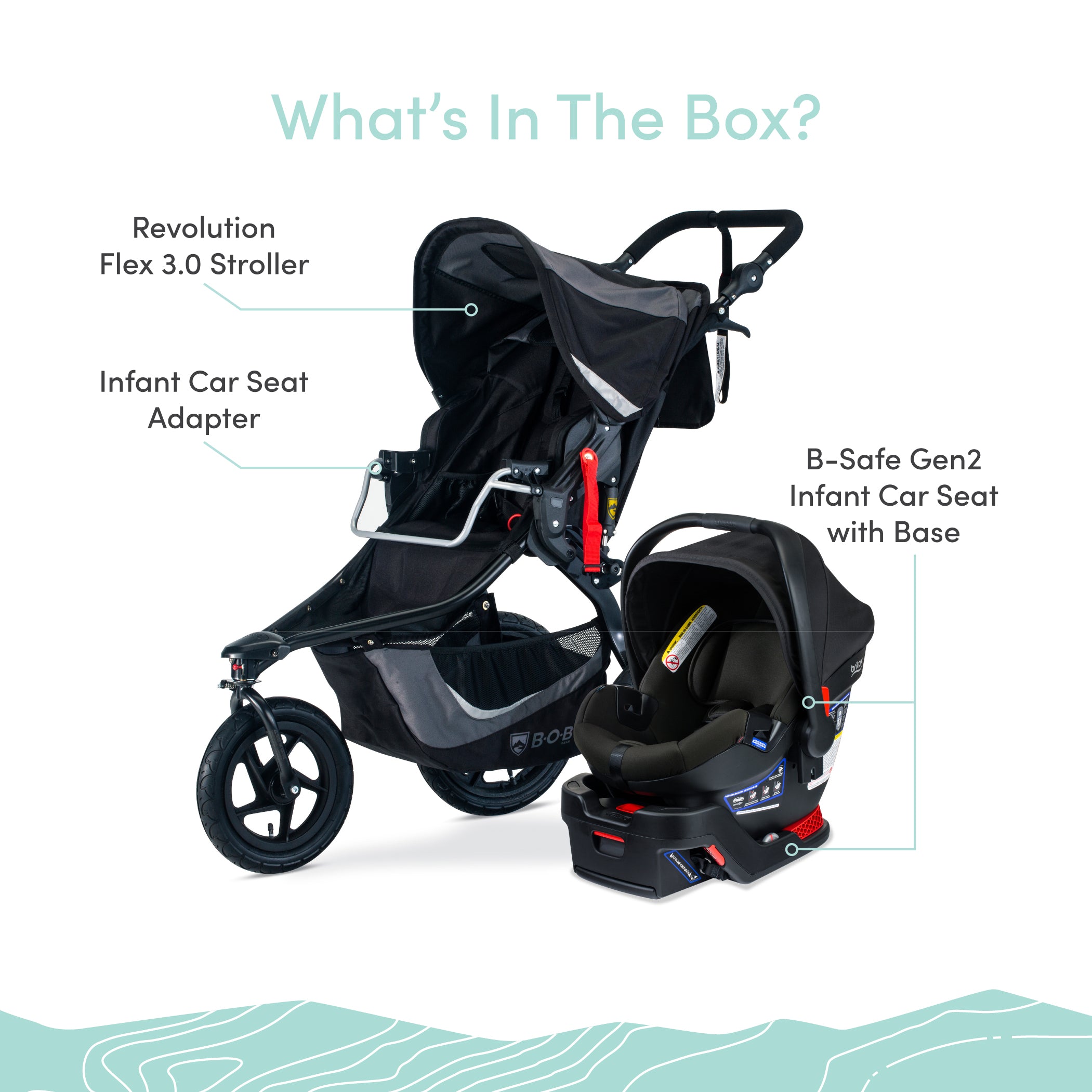 BOB Gear Revolution Flex 3.0 Travel System with B Safe Gen2 Infant Car Seat - Lightweight Jogging Stroller & Safe Baby Carrier for Running, Walking & Travel