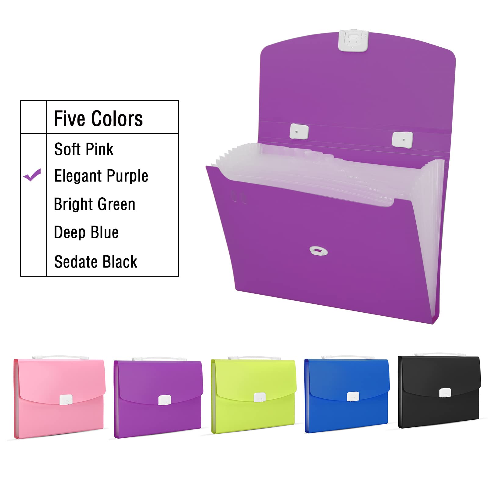 Purple Accordion Folder Letter Size - 13-Pocket Expanding File Organizer for Documents, A4 Size with Handle - Perfect for School, Office & Home Organization