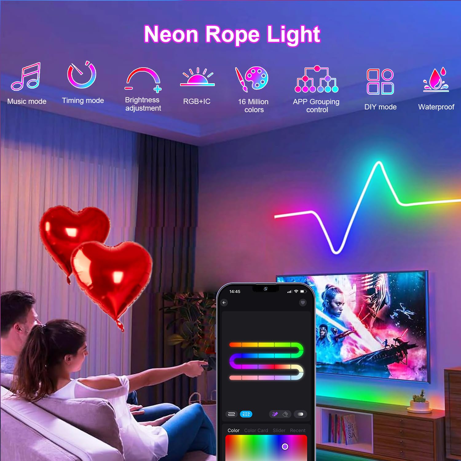 9.8ft Neon Rope Lights - 360° Glow USB Bluetooth LED Strip with APP/Remote Control, IP65 Waterproof Flexible Lighting for Bedroom Wall Decor, DIY Custom Neon Signs - Perfect for Parties, Weddings, Bars, and Outdoor Events