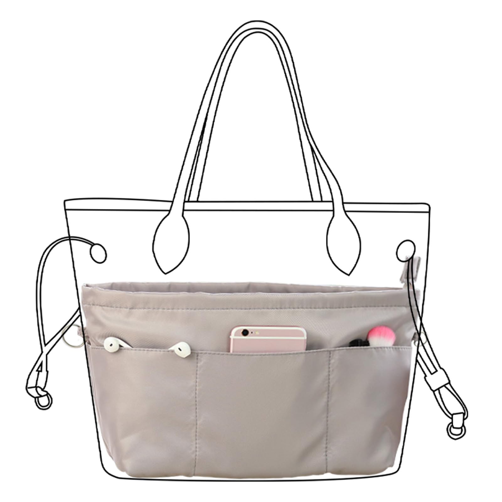 LKCAEY Purse Organizer Insert for Louis Vuitton Neverfull GM MM Graceful PM - Premium Handbag Organizer with 8 Pockets (3055 Grey-XS) - Perfect for Travel, Work & Daily Essentials Organization