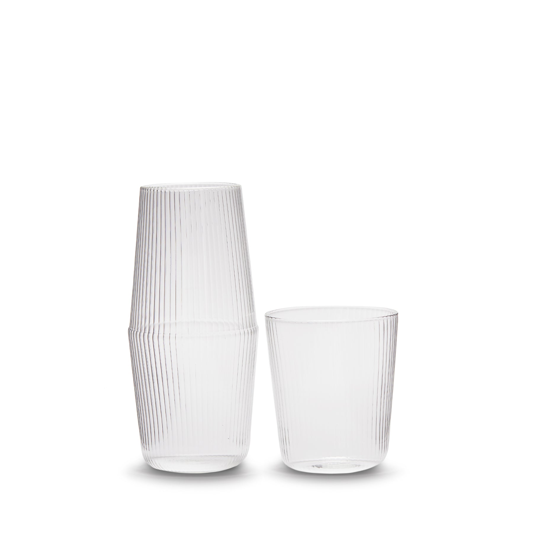 Luisa Bonne Nuit Glass Carafe and Cup Set - Elegant Millerighe Pattern Water Pitcher with Matching Glass for Bedroom, Kitchen, or Gift Giving