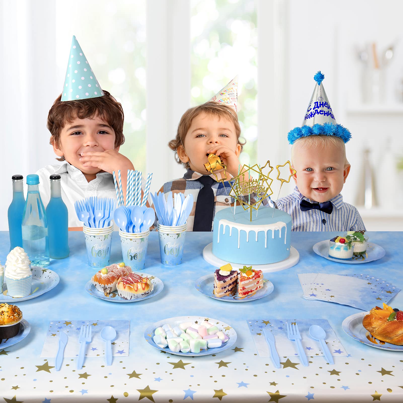DECORLIFE Baby Shower Plates and Napkins Set for Boys - 24 Blue Themed Plates, Forks Included (96 Pieces Total) - Perfect for Baby Showers, Birthday Parties & Gender Reveal Celebrations