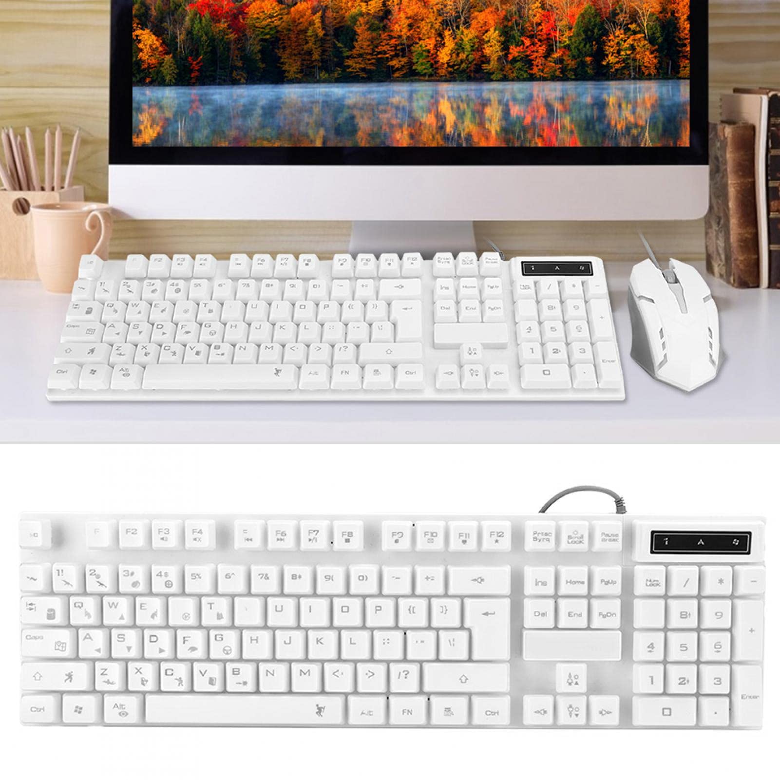 ADITAM USB Wired Keyboard and Mouse Combo - LED Backlit Mechanical Gaming Keyboard with Ergonomic Design, Plug and Play for PC, Laptop, Office & Gaming (White) - Perfect for Work, Gaming & Typing Comfort